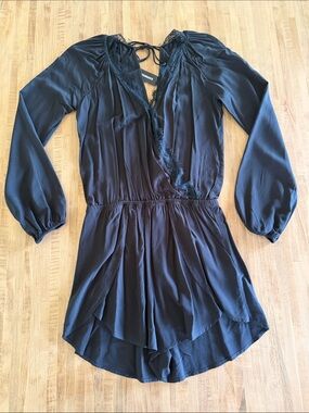 NWT Express Black Long Sleeve Lace-Trim Romper